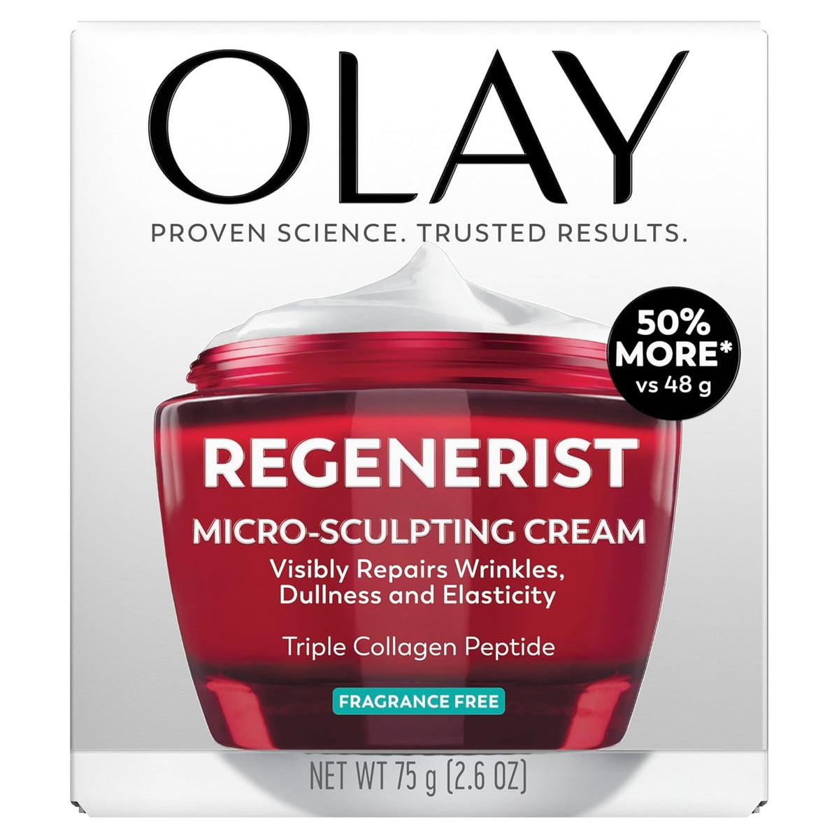 Olay Face Moisturizer, Regenerist Micro-Sculpting Cream for Women, Fragrance-Free - Anti-Aging, Anti-Wrinkle, Firming Skin Care - Triple Collagen Cream, Peptide, Hyaluronic Acid, Niacinamide, 2.6oz Olay