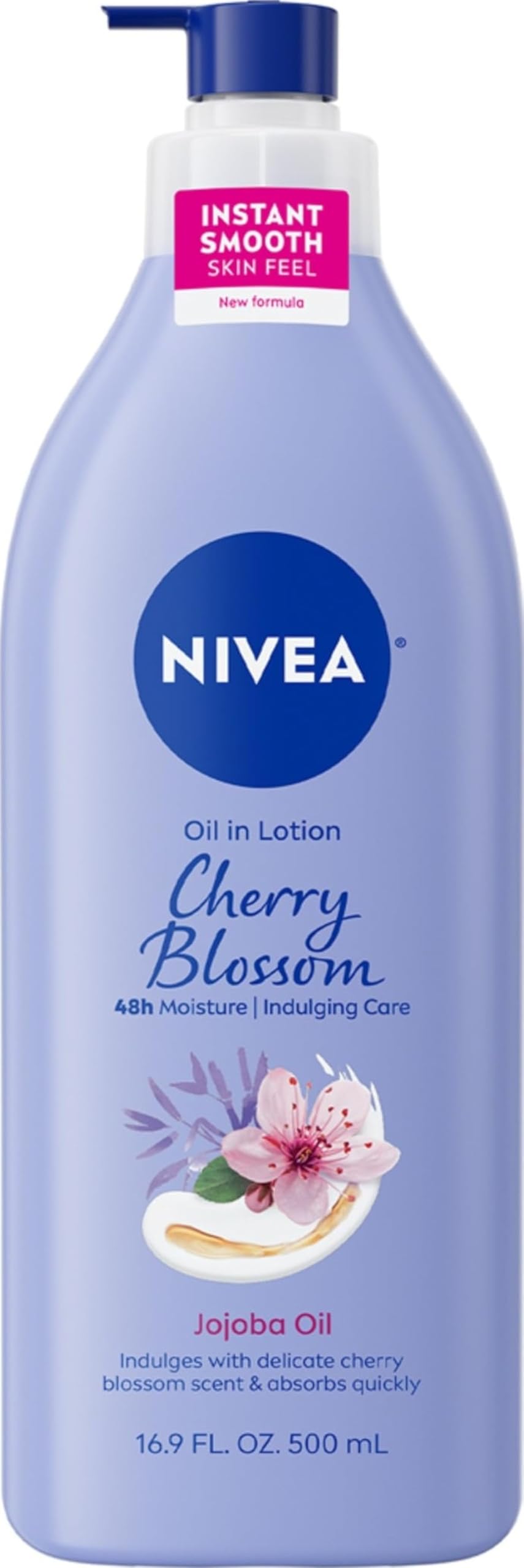 NIVEA Oil Infused Cherry Blossom and Jojoba Oil Body Lotion for Women, Fast-Absorbing and Non-Greasy Cherry Blossom Scented Lotion Moisturizes for 48 Hours, 16.9 Fl Oz Pump Bottle NIVEA