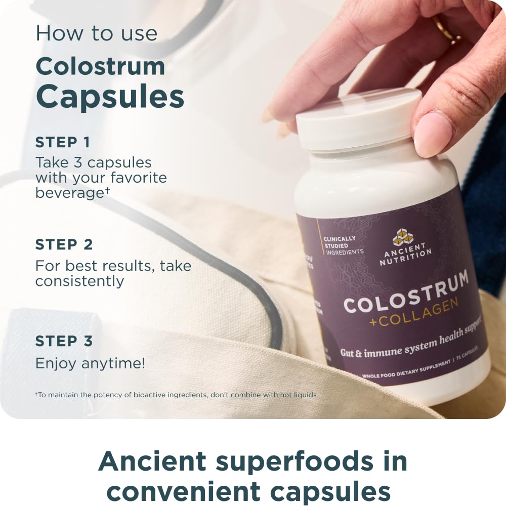 Ancient Nutrition Colostrum Superfood + Collagen, Grass Fed Bovine Colostrum, Fermented Eggshell Membrane Collagen, Supports Healthy Gut Ancient Nutrition