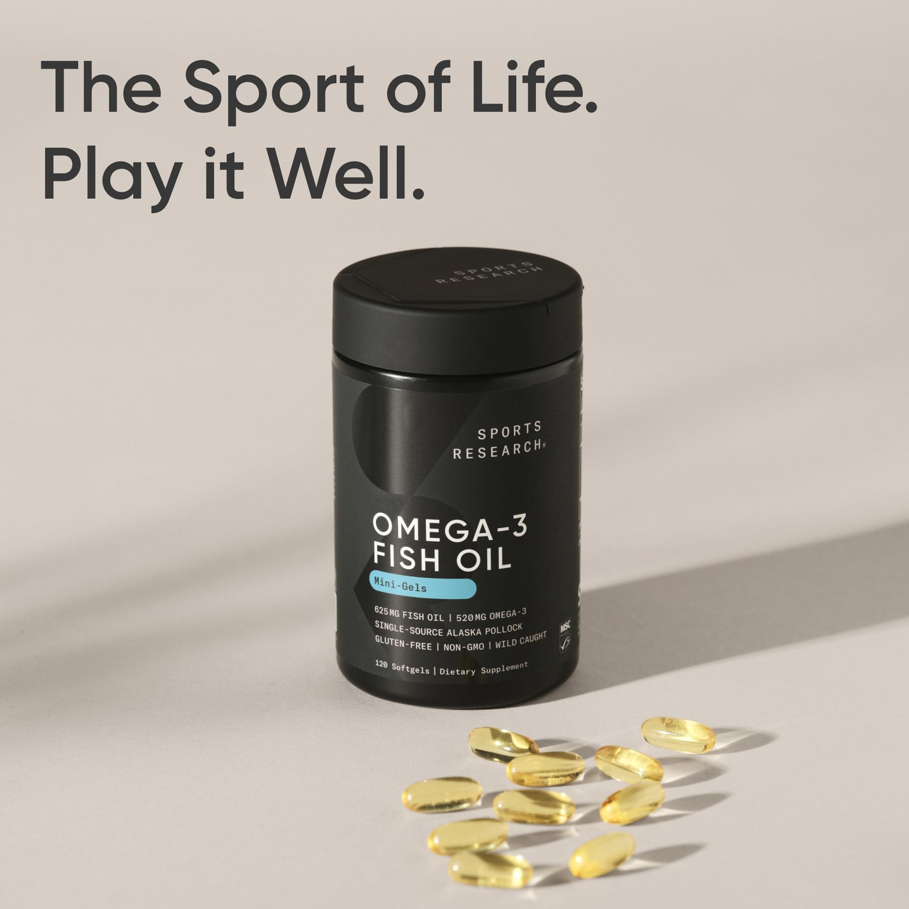 Sports Research® Omega-3 Fish Oil 1250mg from Wild Alaska Pollock, 90 Count | Always Fresh Never Fishy | 690mg EPA 260mg DHA per Softgel · Heart & Brain Health* · MSC Certified Sustainable - 90 Servings Gsupps Australia
