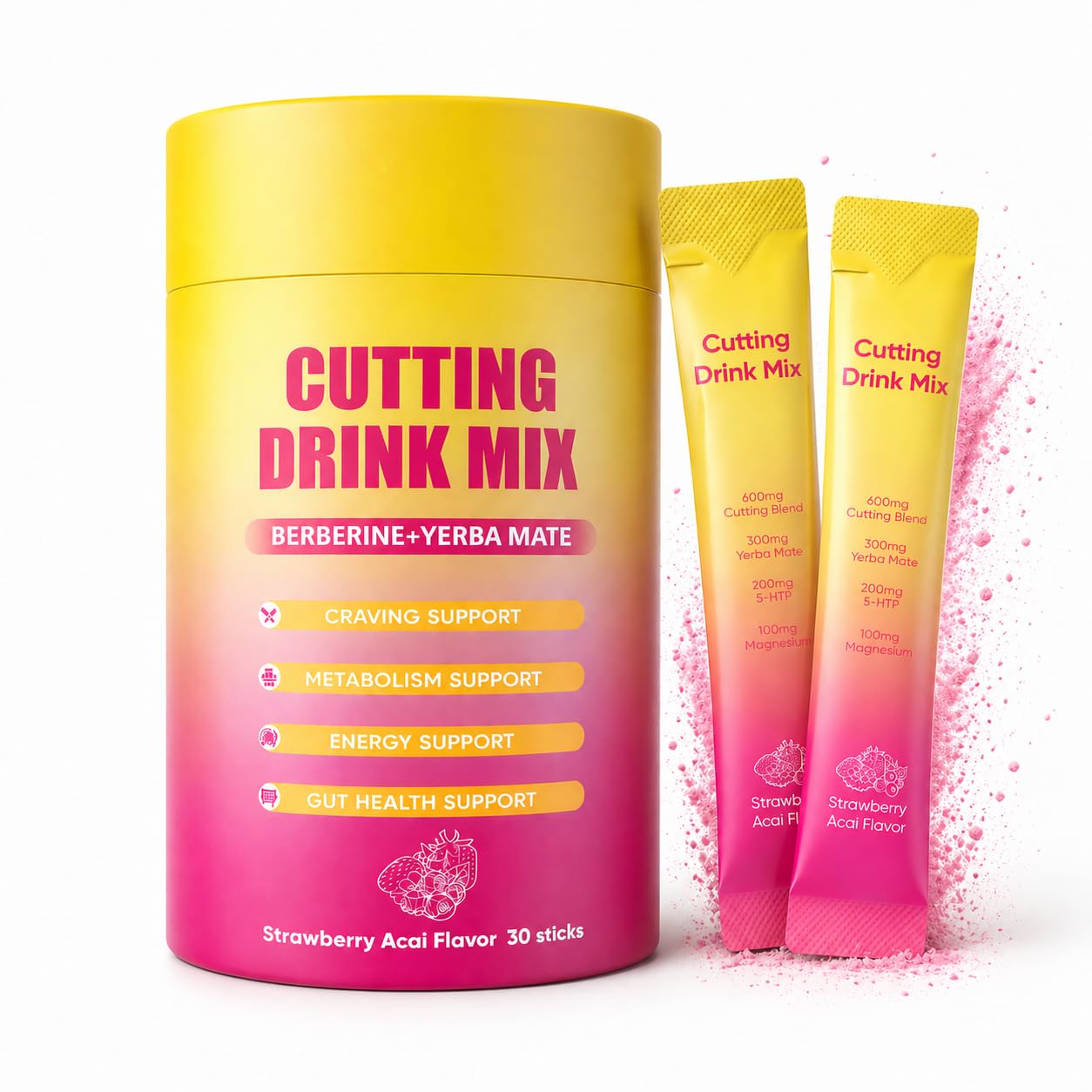 PlocoXe Cutting Drink Mix with Berberine, Chromium, 5-HTP, Yerba Mate & Magnesium - Dual-Action Craving & Gut Health | Strawberry Acai Flavor,Vegan, PlocoXe buy australia supplements