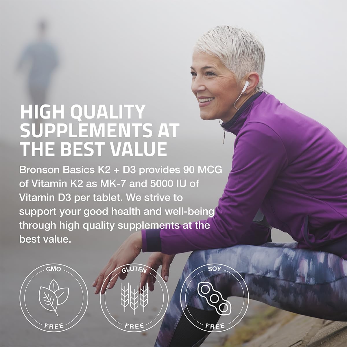 Bronson Vitamin K2 D3 (MK7) Supplement Non-GMO Formula Vitamin D3 5000IU (125 mcg) & 90 mcg K2 MK-7, Easy to Swallow D Bronson