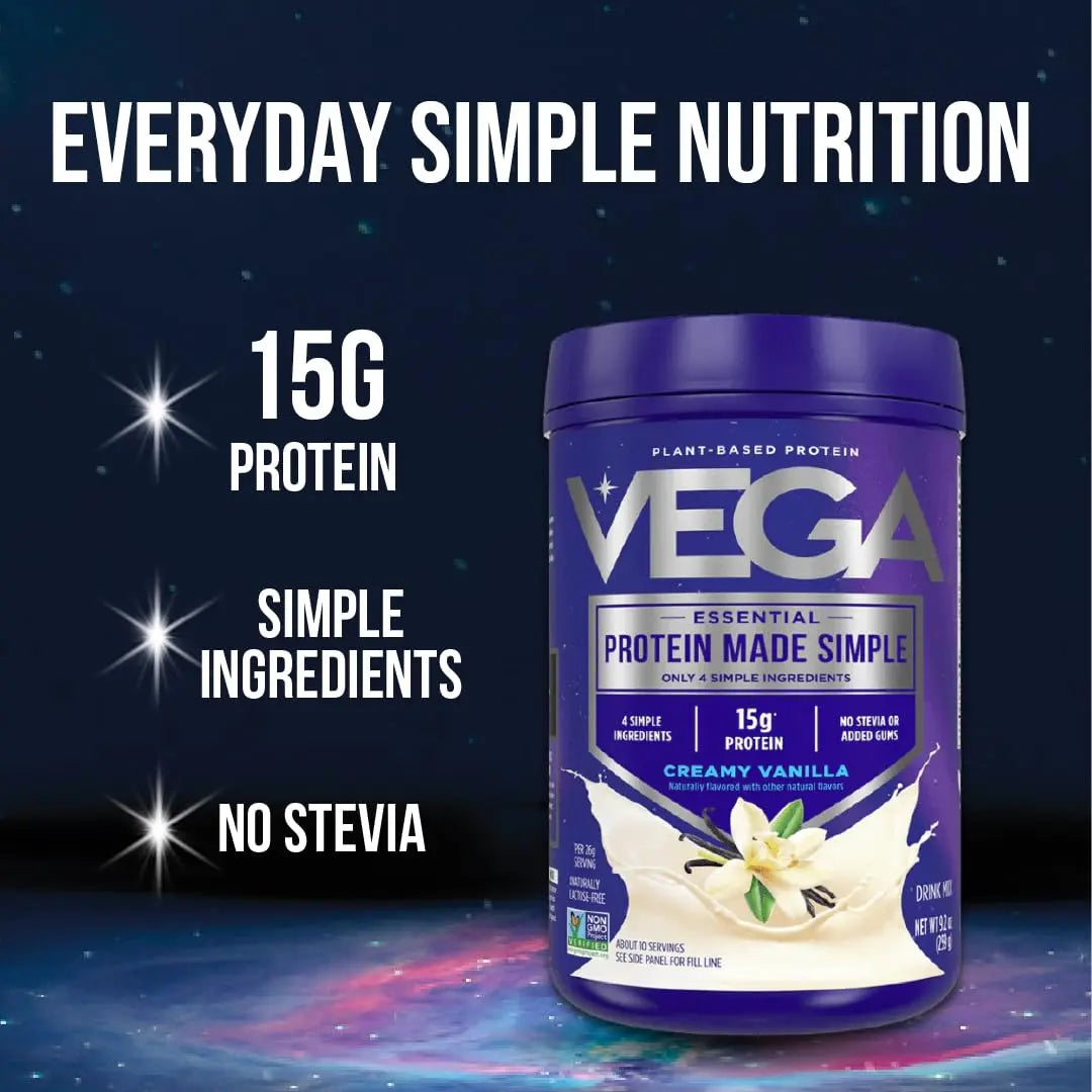Vega Protein Made Simple - 15g Plant-Based Pea Protein, Chocolate, 39 Servings, Stevia Free, No Artificial Sweeteners or Gums, Non-GMO, Gluten Free, Vega
