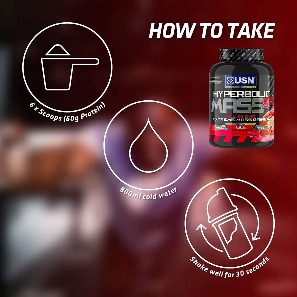 USN Hyperbolic Mass Strawberry 6kg: High Calorie Mass Gainer Protein Powder for Fast Muscle Mass USN buy australia supplements