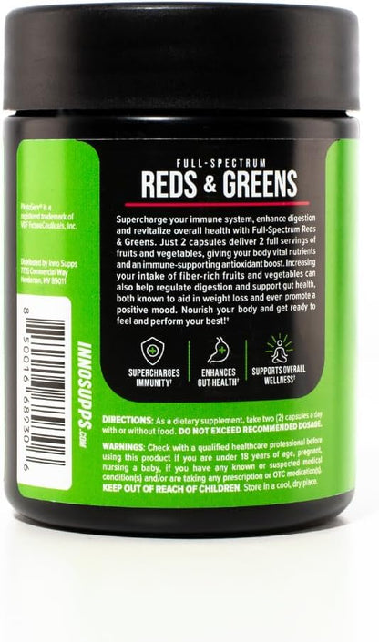 InnoSupps Full Spectrum Reds & Greens Superfood Capsules – Fruit & Vegetable Blend with Spirulina & Chlorella, Antioxidant Immune & Gut Health Support Supplement