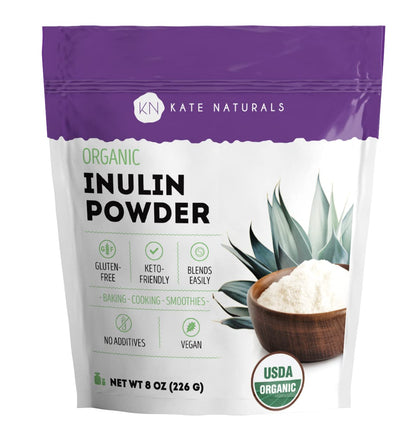 Kate Naturals Inulin Powder Organic from Blue Agave (8oz) Soluble Prebiotic Fiber for Coffee, Yogurt & Smoothies Kate Naturals