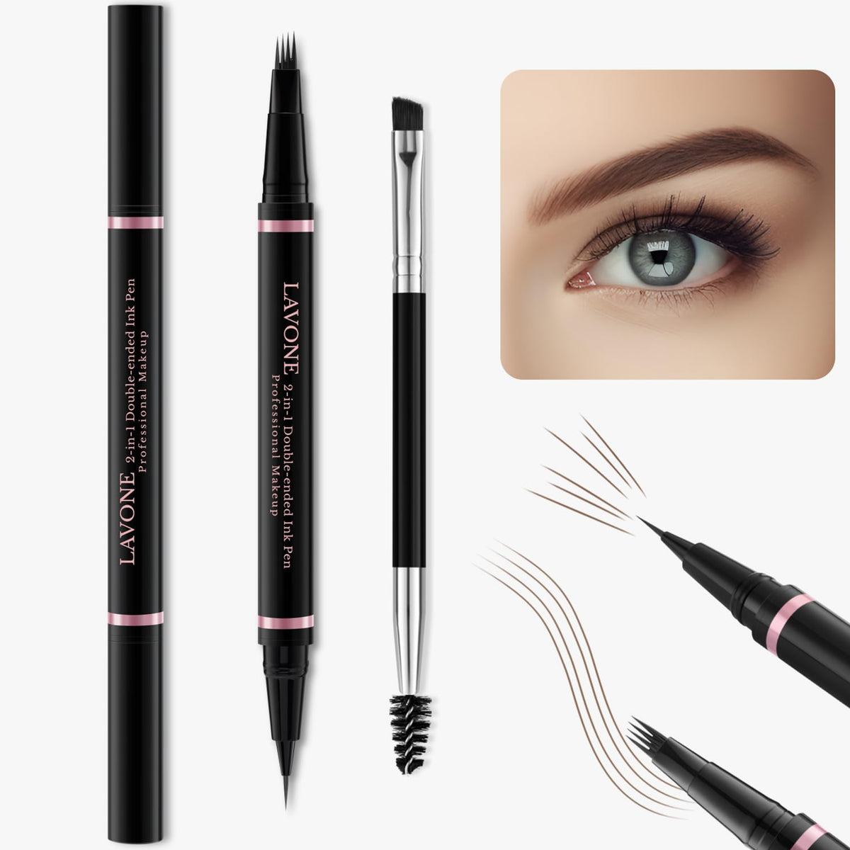 LAVONE Eyebrow Pencil, 2-in-1 Waterproof Microblading Brow Pen, Dark Brown LAVONE