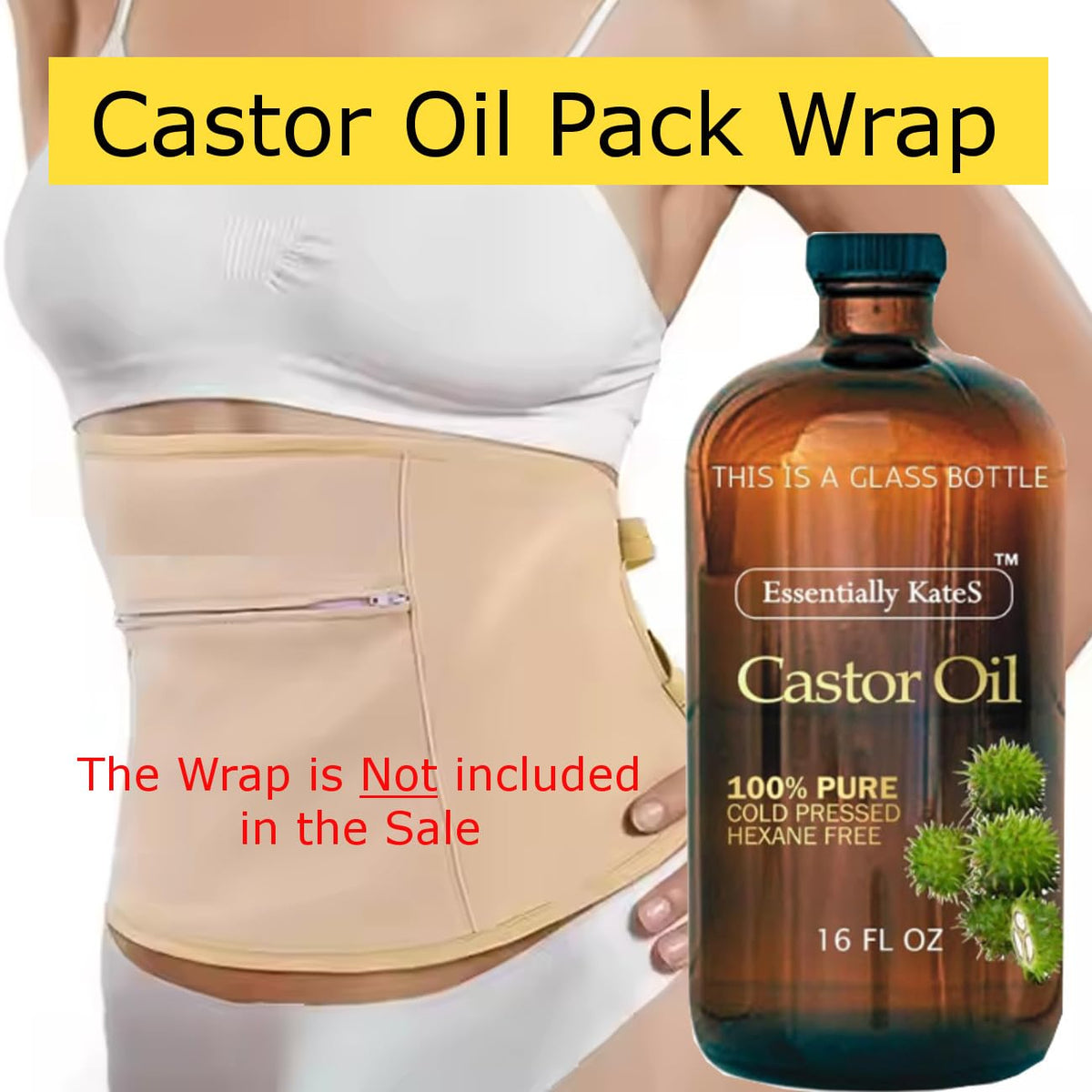 Essentially KateS Castor Oil 16 Fl Oz (Glass Bottle) - Original - A Huge Glass Bottle with a Pump - 100% Pure and Natural, Cold Pressed, and Hexane-Free - Hair and Body Essentially KateS