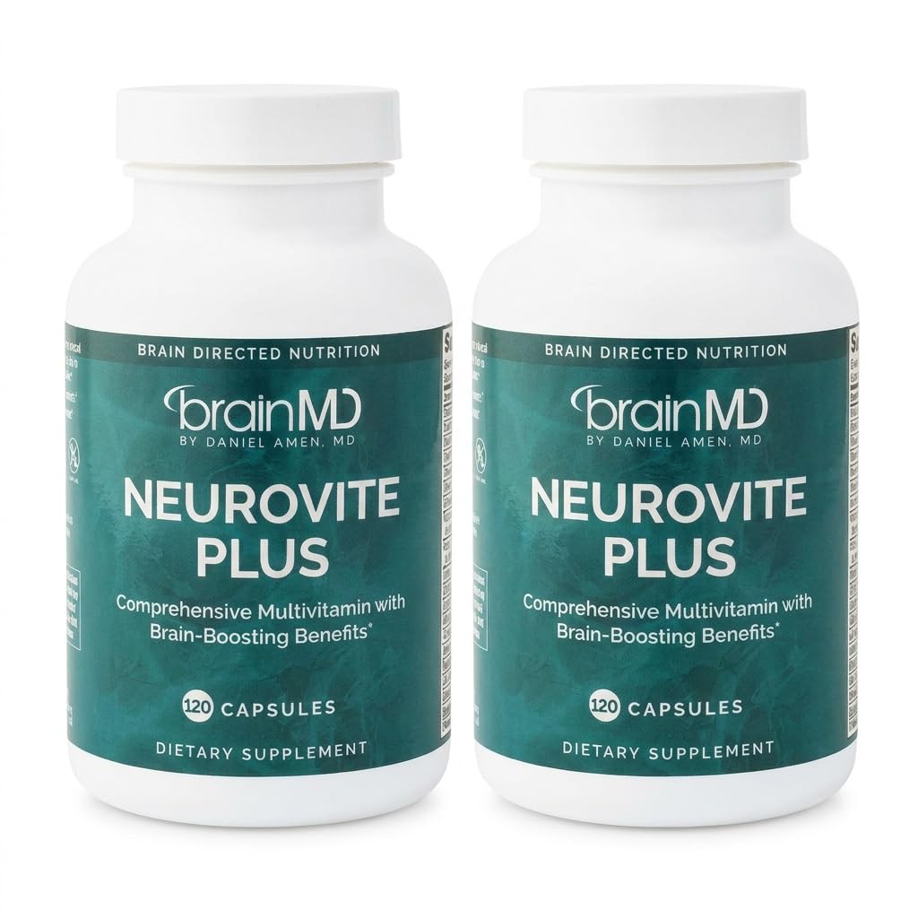 BRAINMD Dr Amen NeuroVite Plus - 120 Capsules - Multivitamin & Mineral Supplement, Enhanced with Phytonutrients, Enzymes & Whole Foods - Gluten Free - 30 Servings