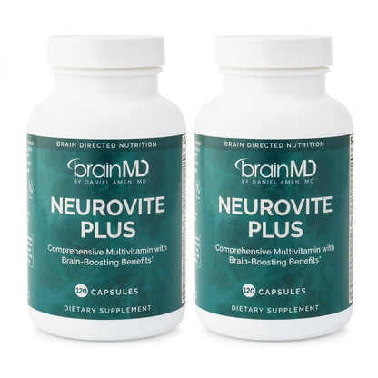BRAINMD Dr Amen NeuroVite Plus - 120 Capsules - Multivitamin & Mineral Supplement, Enhanced with Phytonutrients, Enzymes & Whole Foods - Gluten Free - 30 Servings