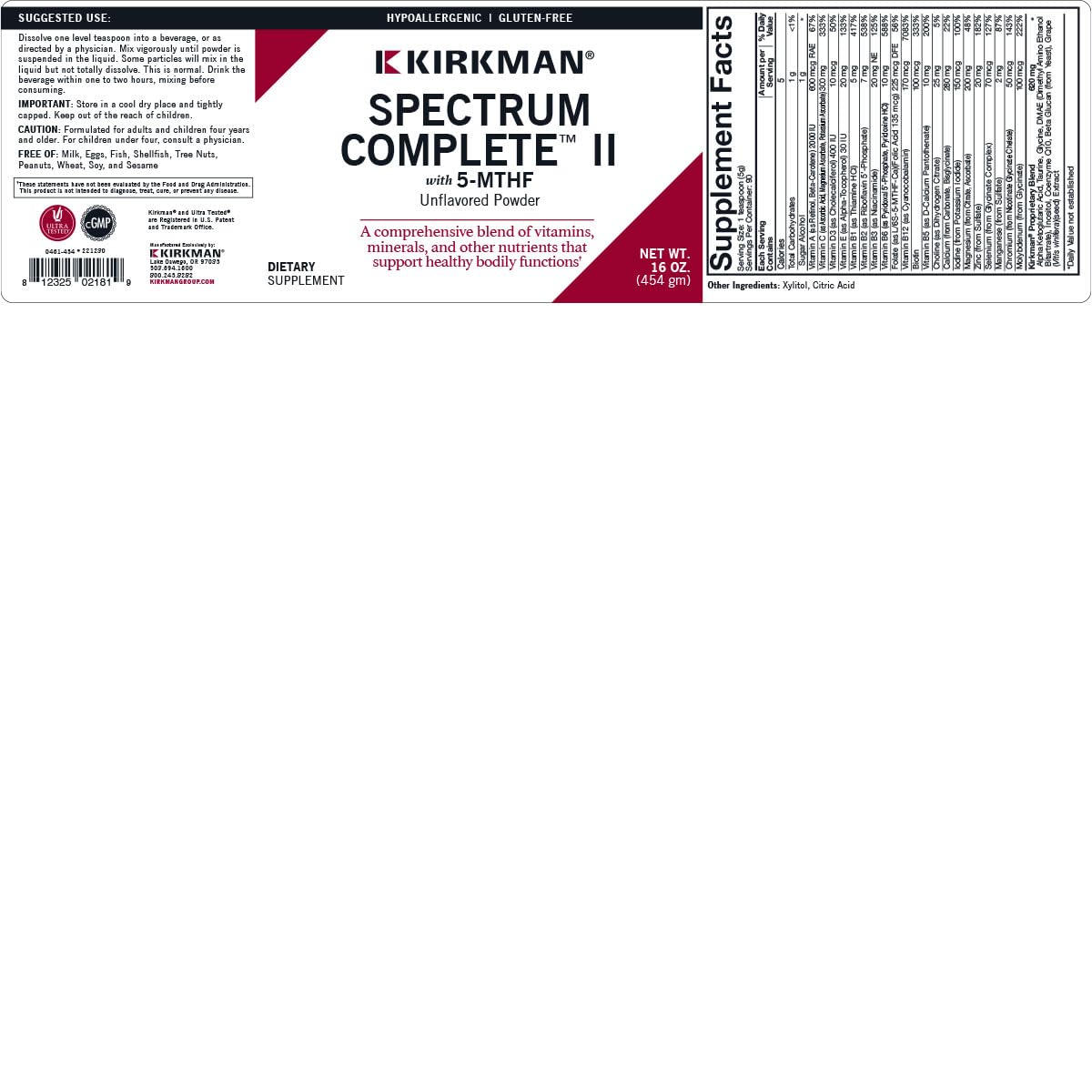 Kirkman Spectrum Complete II Powder - Hypoallergenic - 454 gm/16 oz Kirkman buy australia supplements