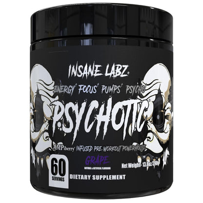 Insane Labz Psychotic Black Edition Mid Stimulant Pre Workout Powder, Energy Focus Pumps, Loaded with Creatine Beta Alanine Taurine Fueled by AMPiberry, 35 Servings (Blue Raspberry)