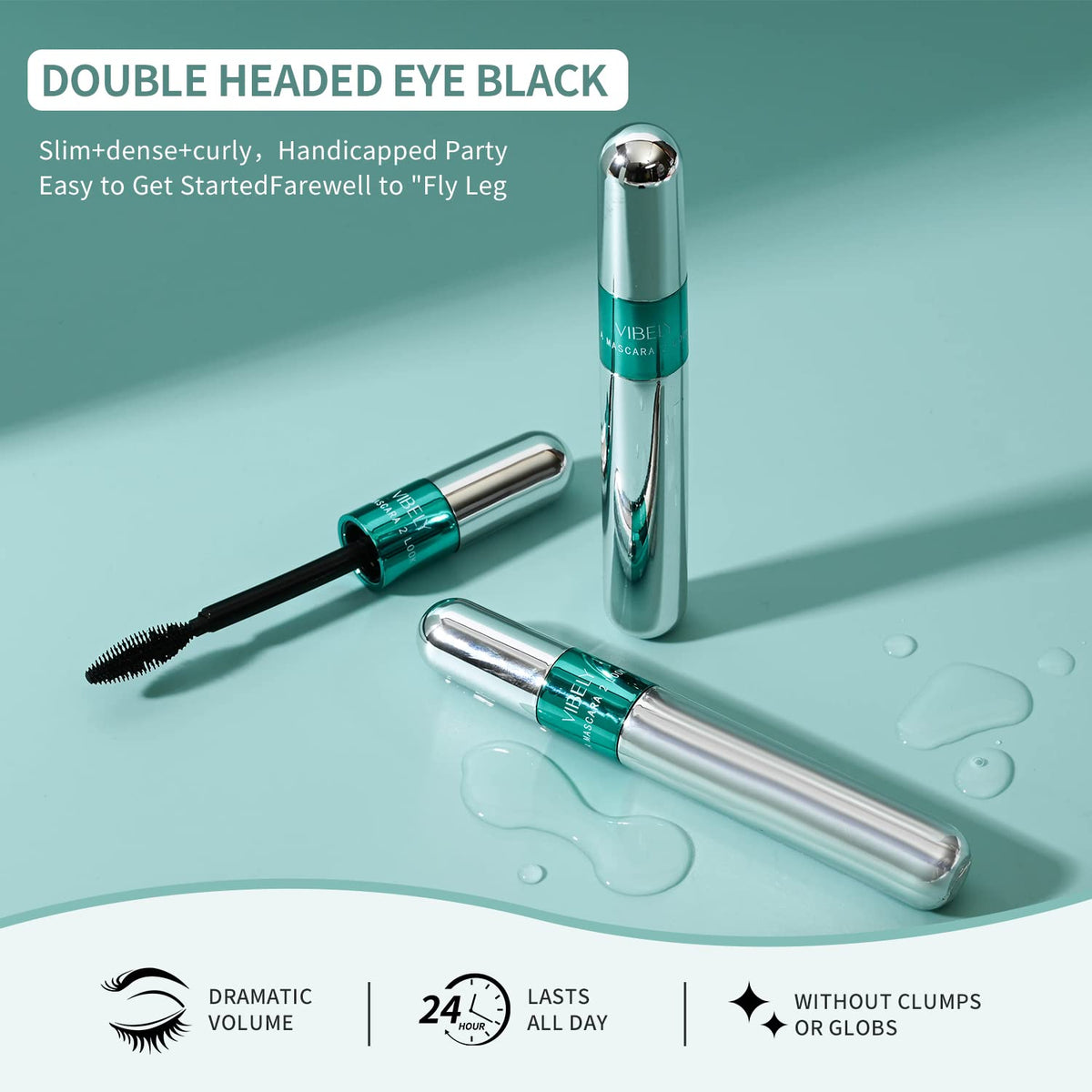 2 in 1 Mascara 5x Longer Waterproof Lash Cosmetics Natural Lengthening and Thickening Effect No Clumping Superstrong Magic 4d Silk Fiber for Vibely Mascara Makeup VIBELY