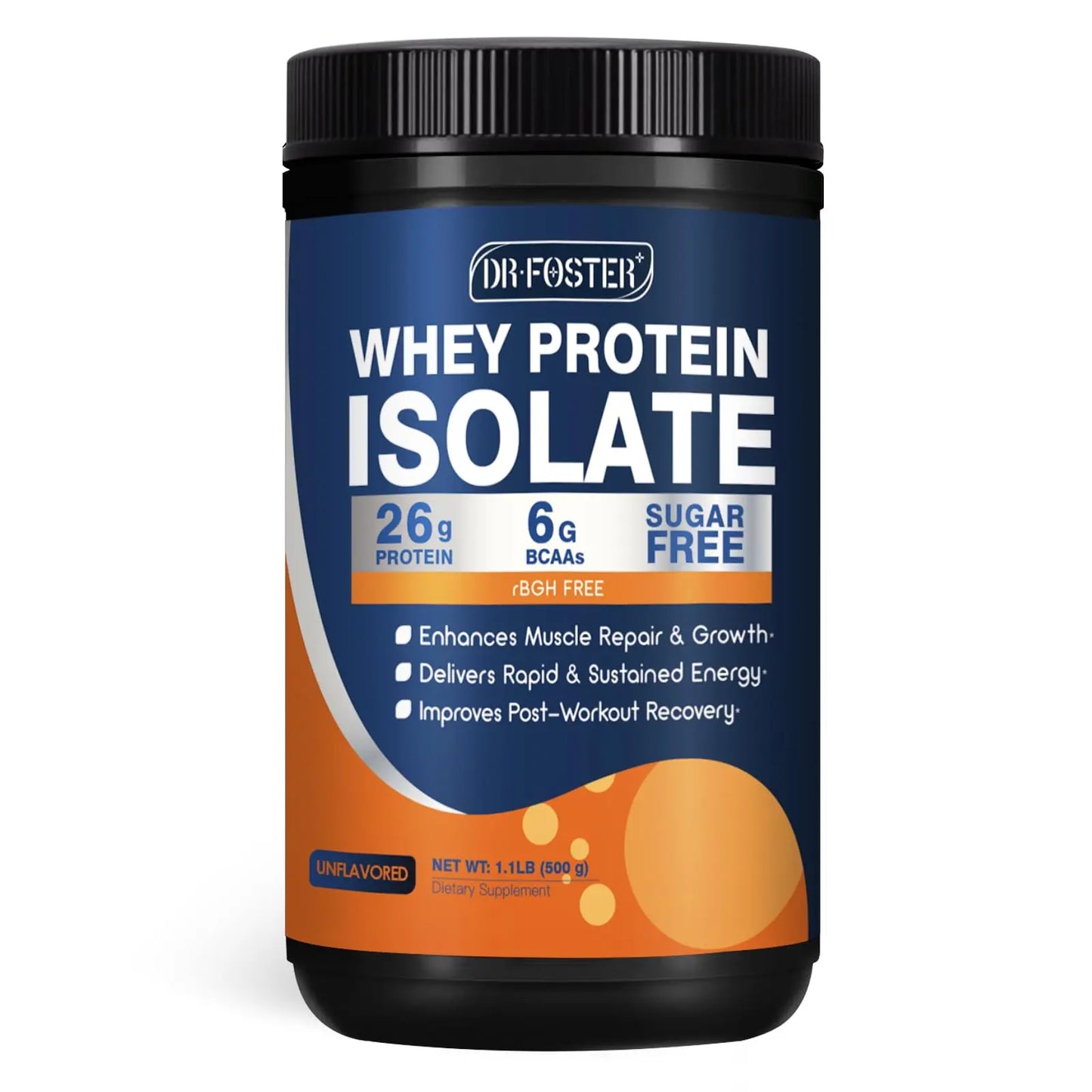 DRFOSTER Whey Protein Powder Isolate - Unflavored, Grass-Fed, 26g Protein & 6g BCAAs for Muscle Growth & Recovery DRFOSTER