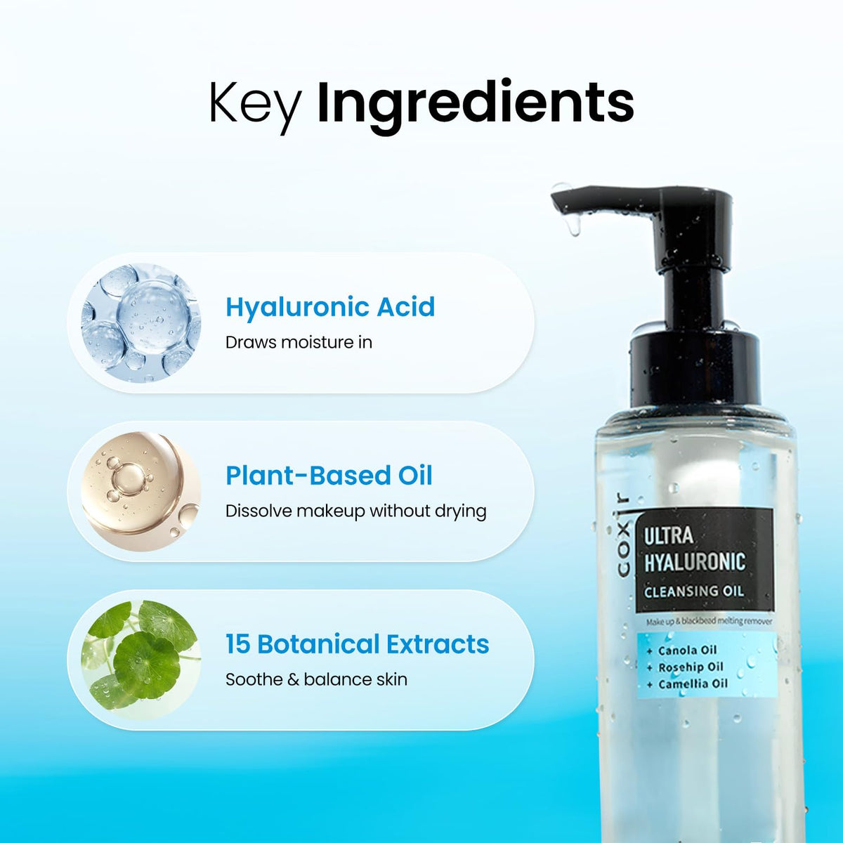 coxir Ultra Hyaluronic Cleansing Oil, Hydrating Makeup Remover, 5.07 fl.oz coxir