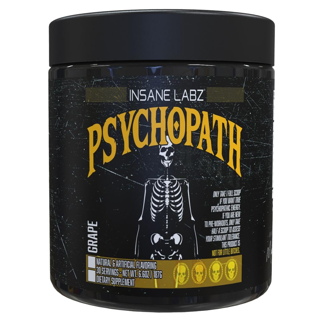 Psychopath, High Stimulant, Insane Energy, Focus and Endurance Preworkout Powder with Panax Ginseng, Rhodiola, Red Sage Root & Rauwolfia (30, Blue Raspberry)