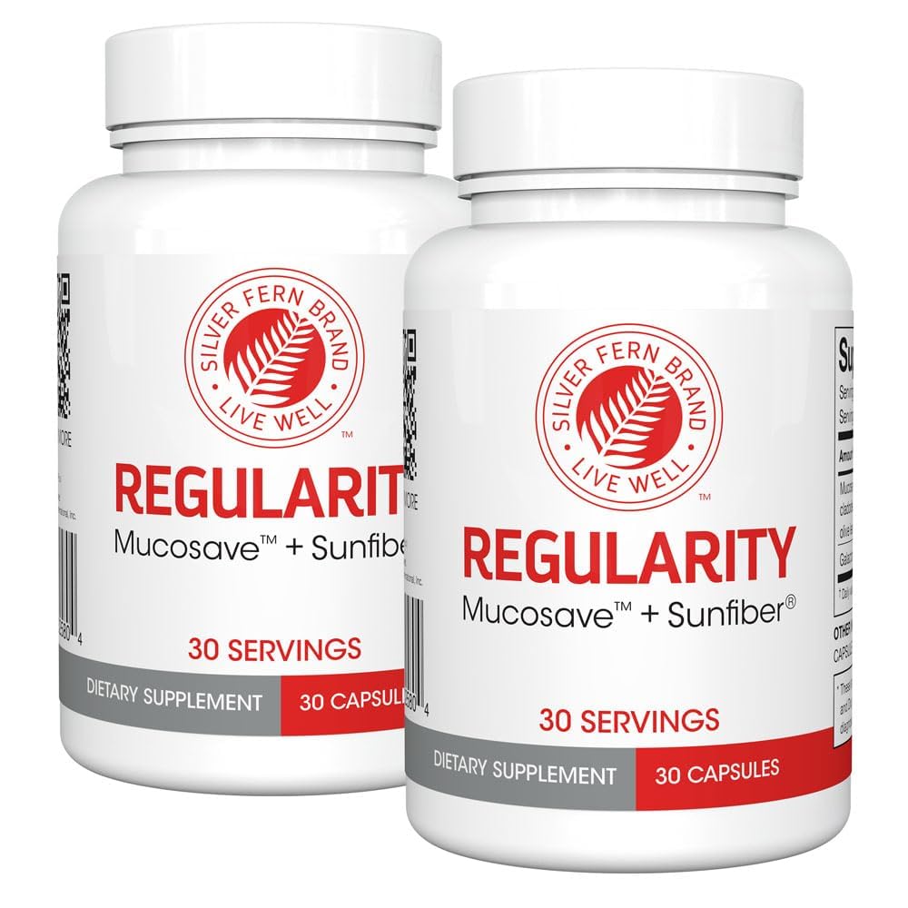 Silver Fern Brand Regularity Digestive Supplement - 2 Bottles = 60 Capsules = 60 Day Supply - Mucosave FG (Prickly Pear Polysaccharides Silver Fern