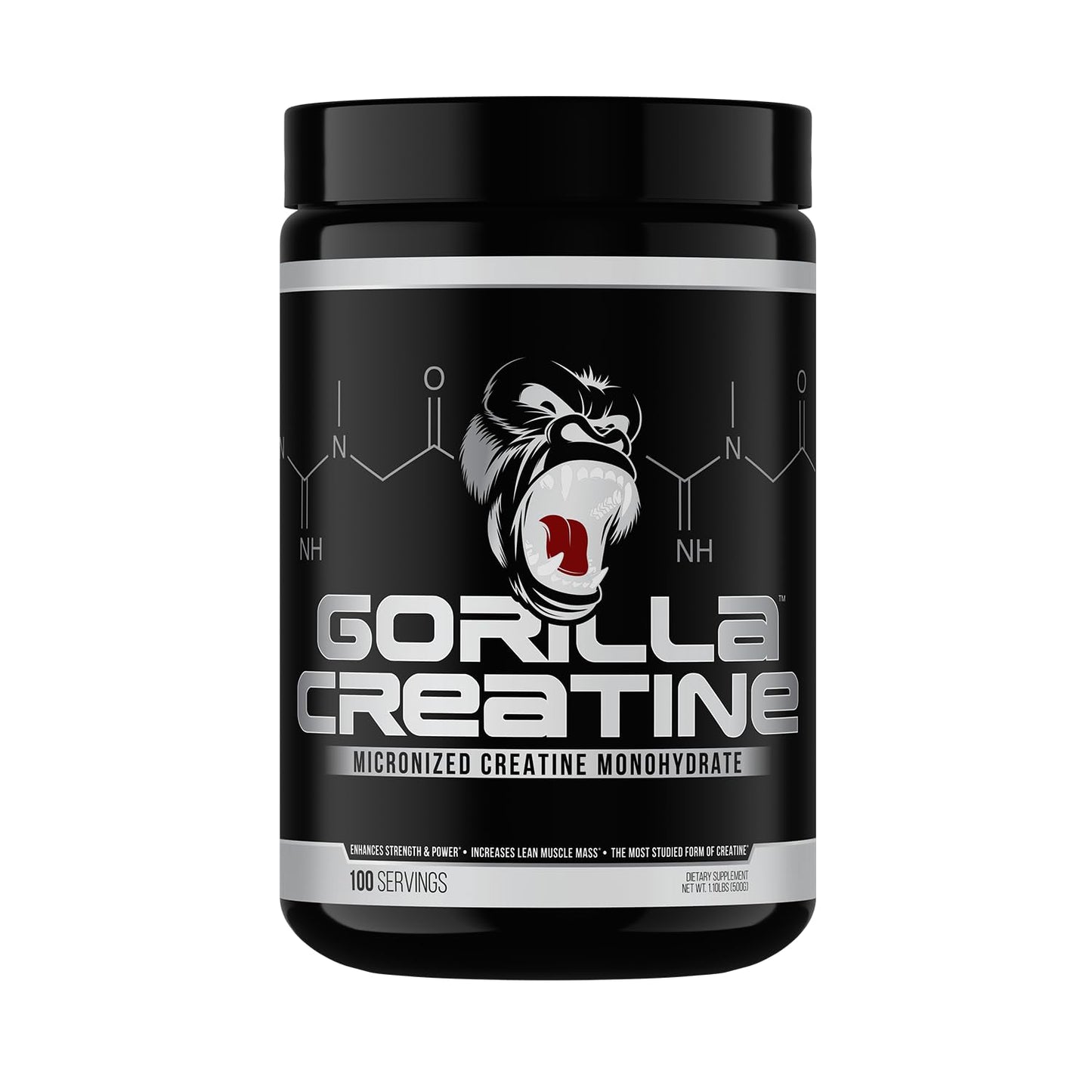 Gorilla Mind Creatine Monohydrate Micronized Powder, Improved Muscle Size, Power Output and Strength, 5 Grams per Serving, 100 Servings