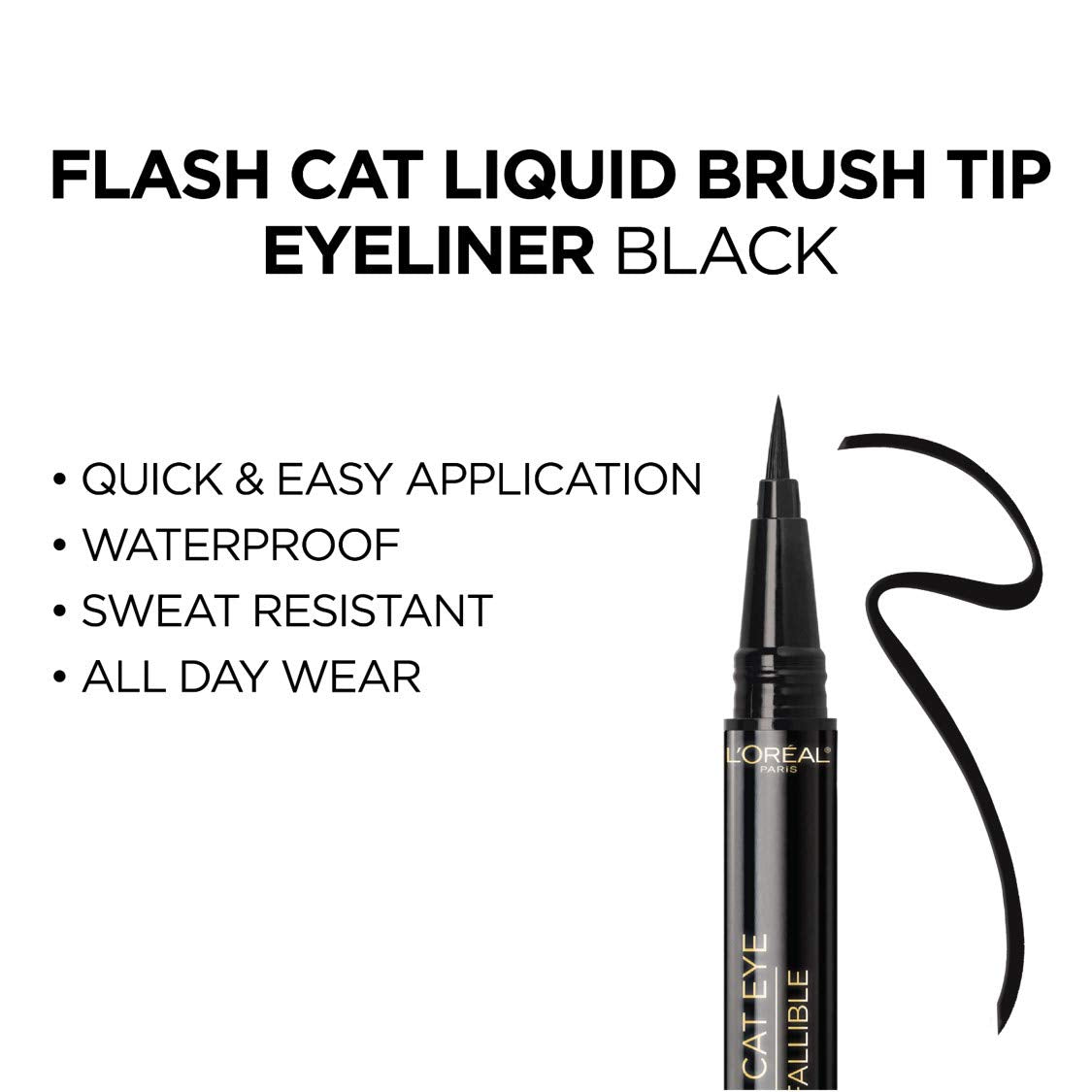 L'Oreal Paris Makeup Infallible Flash Cat Eye Waterproof Liquid Eyeliner, Black, 0.44 oz. L'Oreal Paris