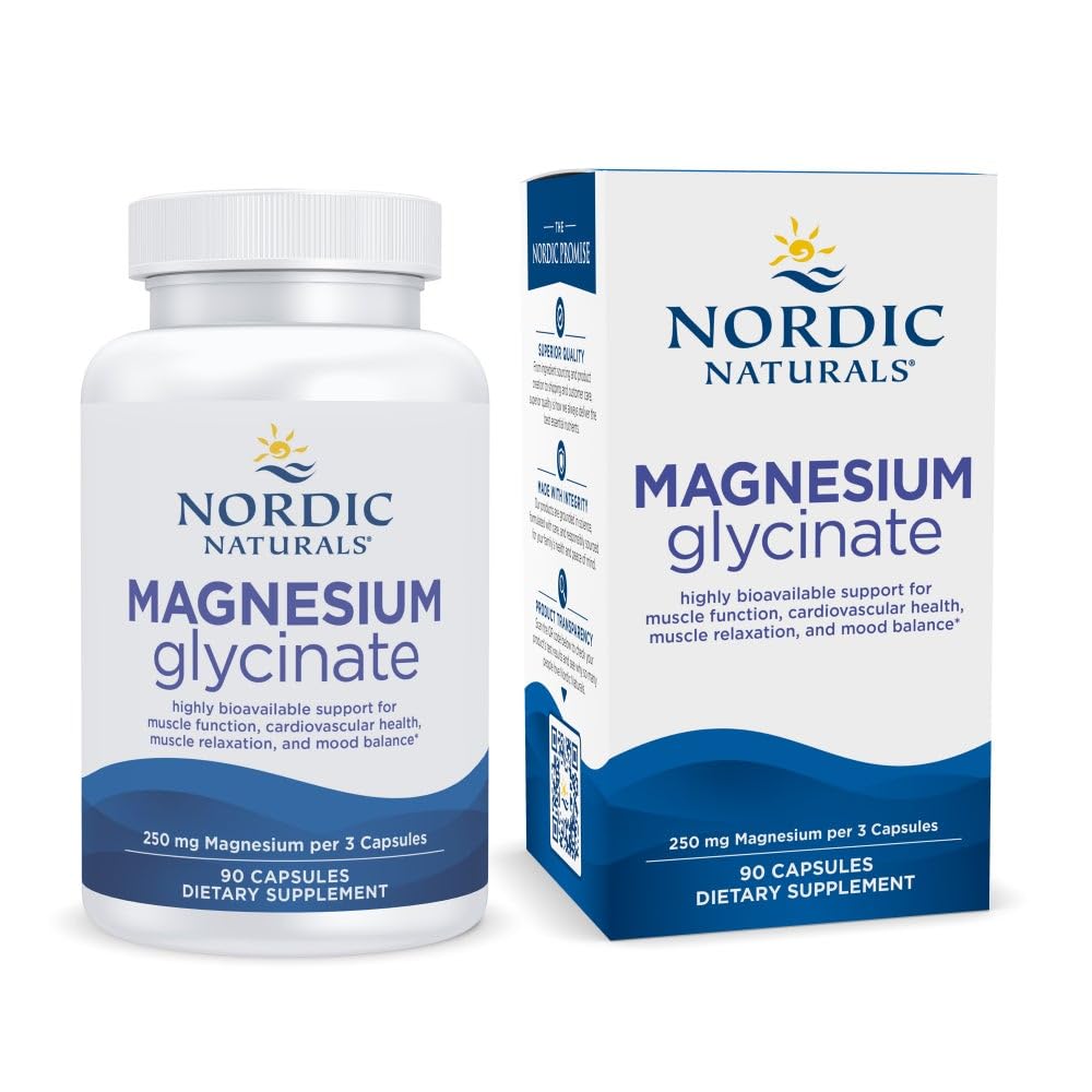 Nordic Naturals Vegetarian Magnesium Glycinate Capsules, Unflavored, 90 Count - 250mg Magnesium per Serving - Highly Bioavailable Support for Muscle & Cardiovascular Nordic Naturals