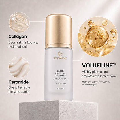 COOWEST Color Changing Foundation for Mature Skin, 4-in-1 Light to Medium Shade-Adapting Skin Tint, Lightweight Hydrating Coverage Liquid Foundation Makeup, Smooth & Blur Finish, 30ml (Medium) Coowest