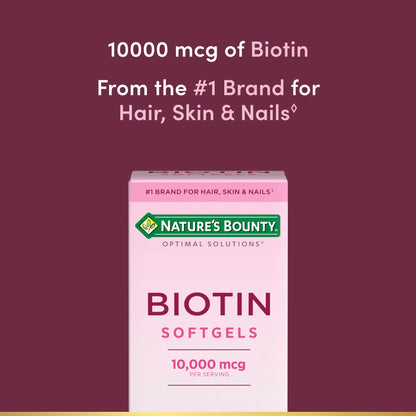 Nature's Bounty Biotin 10000mcg Supplement, Supports Healthy Hair, Skin and Nails, Optimal Solutions Hair Vitamin with Biotin Nature's Bounty Optimal Solutions