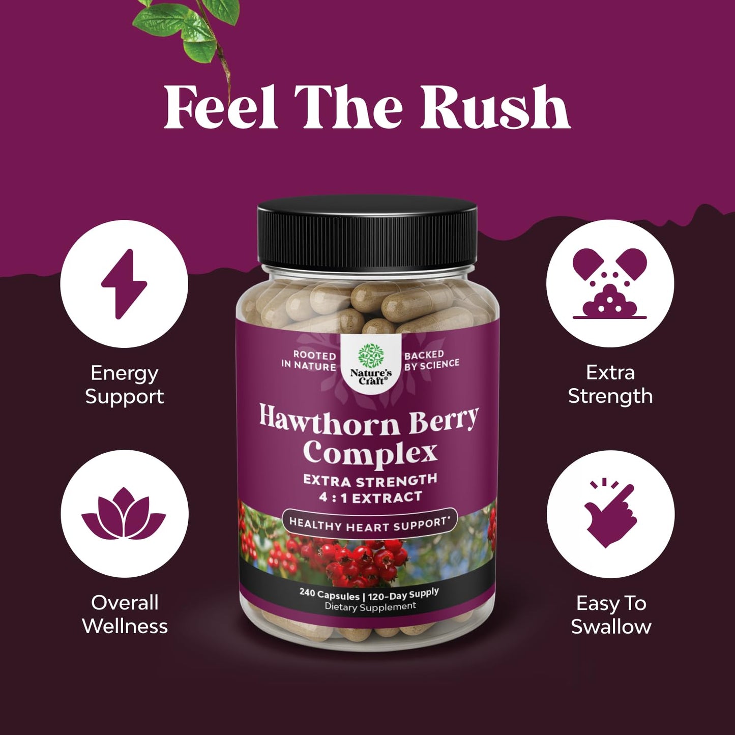 High Strength Hawthorn Berry Capsules - Pure Antioxidant Hawthorn Berry Supplement with Leaf & Flower Extract 4:1 for Healthy Heart & Digestion - Energy Support for Men & Women - 120 Count Pack Gsupps Australia