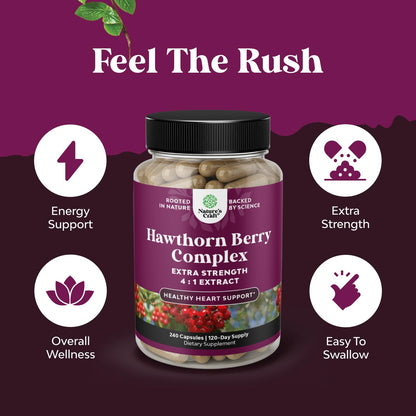 High Strength Hawthorn Berry Capsules - Pure Antioxidant Hawthorn Berry Supplement with Leaf & Flower Extract 4:1 for Healthy Heart & Digestion - Energy Support for Men & Women - 120 Count Pack Gsupps Australia