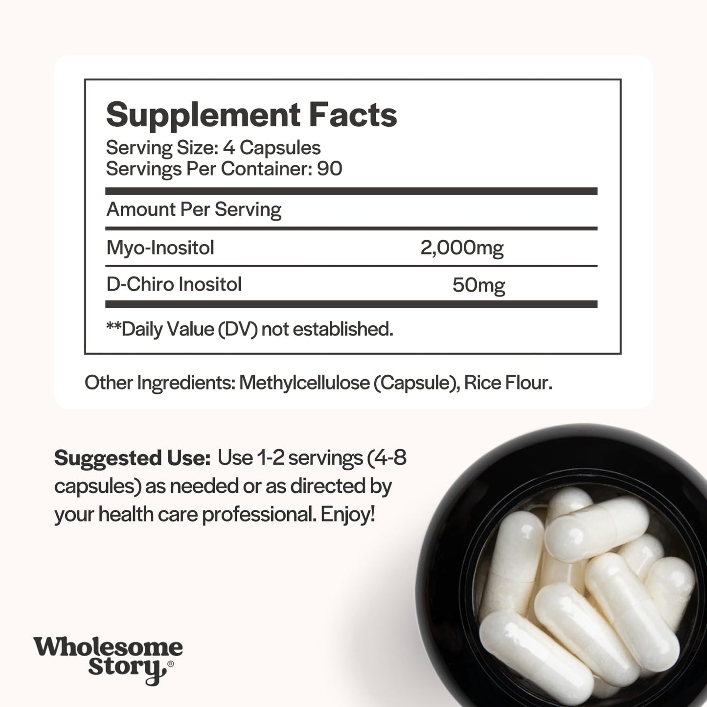 Wholesome Story Myo-Inositol & D-Chiro Inositol Supplement for Women | Fertility Supplements for Hormonal Balance & Ovarian Health Support | Myoinositol | Ideal 40:1 Ratio | 30 Servings