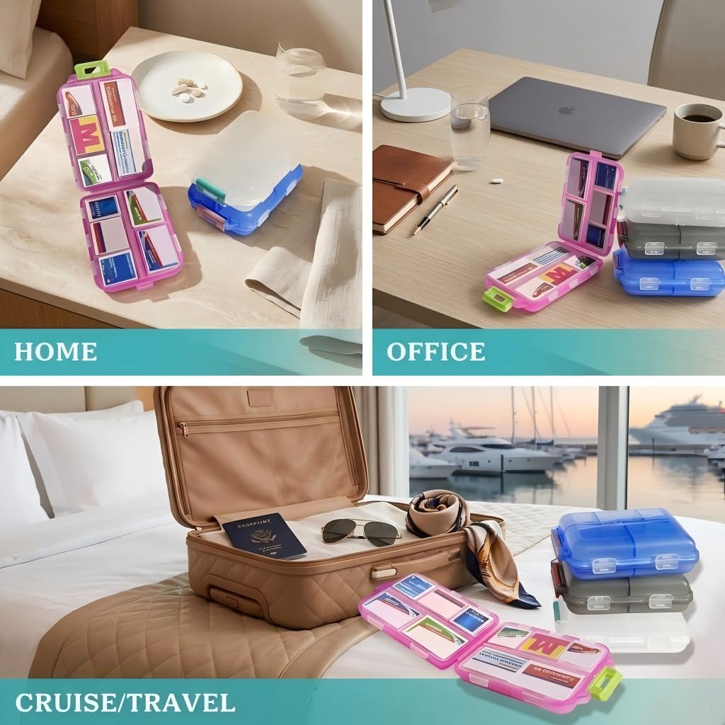 Pill Organizer with Medicine Labels Travel Daily Pill Container Mini Medication Organizer Storage Pill Organizer Travel Essentials Pill Case 7 Day (Pink & 161 Lables) iouwei buy australia supplements