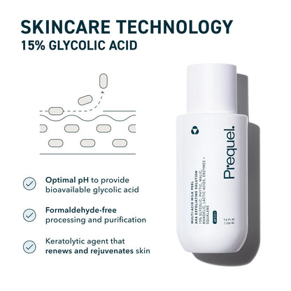 Prequel Skin Multi-Acid Milk Peel, Professional Exfoliating Solution. 15% Glycolic Acid Face Peel with Lactic Acid and Enzymes Prequel