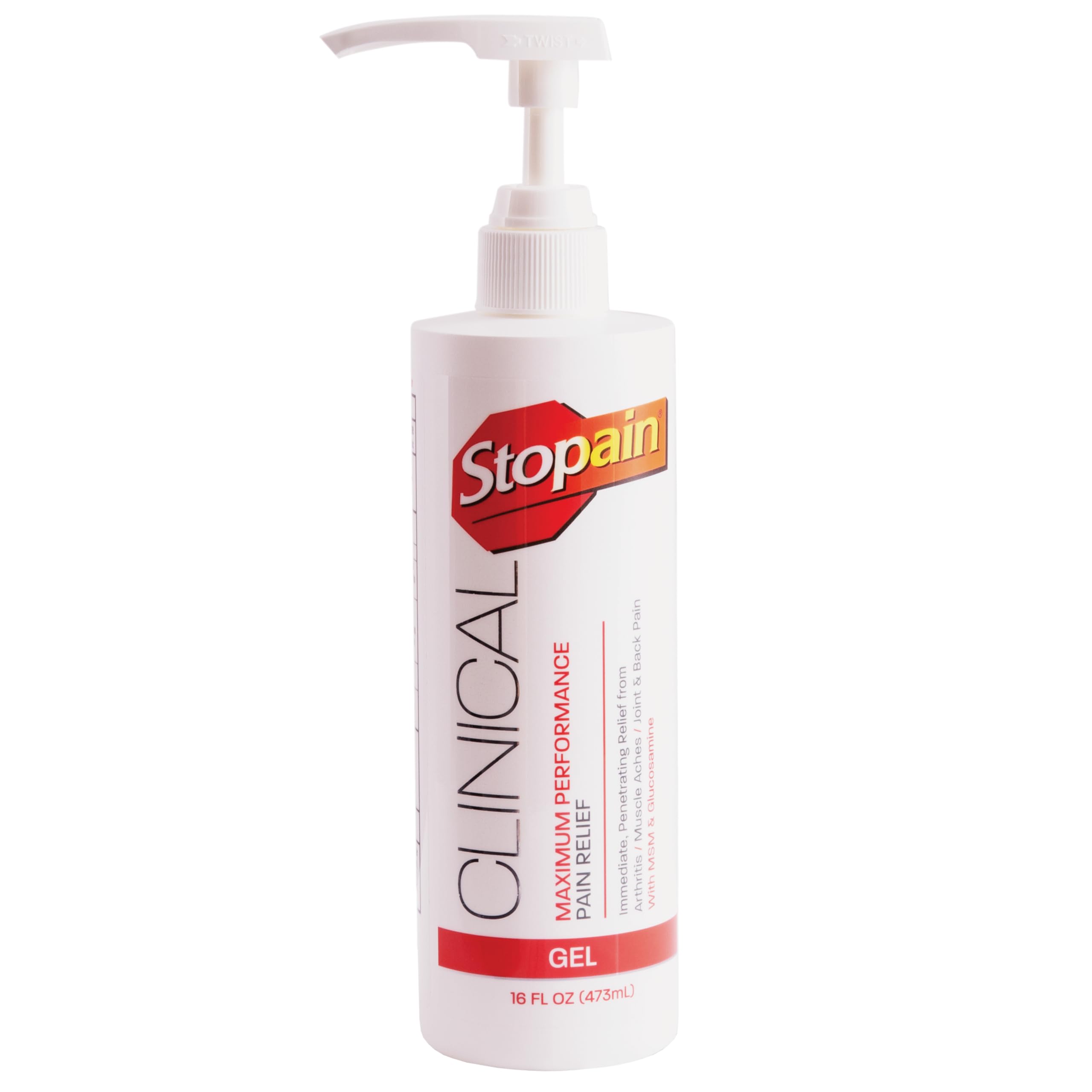 Stopain Clinical Pain Relief Gel 16 oz - Professional Formula for Arthritis, Knee, Back & Muscle Pain - Maximum Strength Gel for Joint & Nerve Pains with 10% Menthol Plus Glucosamine - Made in USA Stopain buy australia supplements