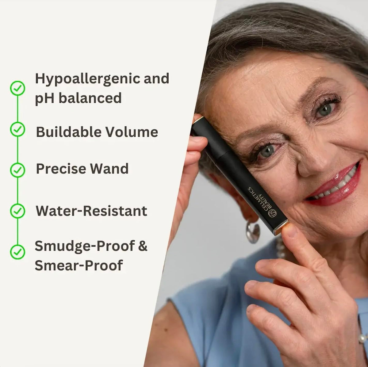 Cellmetics Mascara for Older Women 60 Plus, Volumizing & Lengthening Tubing Mascara with Lash Growth Effect, Hypoallergenic, Smudge-Free and Gentle for Sensitive Eyes (Black, New Formula) CELLMETICS BEAUTY