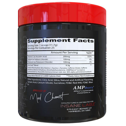Insane Labz I am God Pre Workout, High Stim Pre Workout Powder Loaded with Creatine and DMAE Bitartrate Fueled by AMPiberry, Energy Focus Endurance Muscle Growth,25 Srvgs,Drink Ye All of It