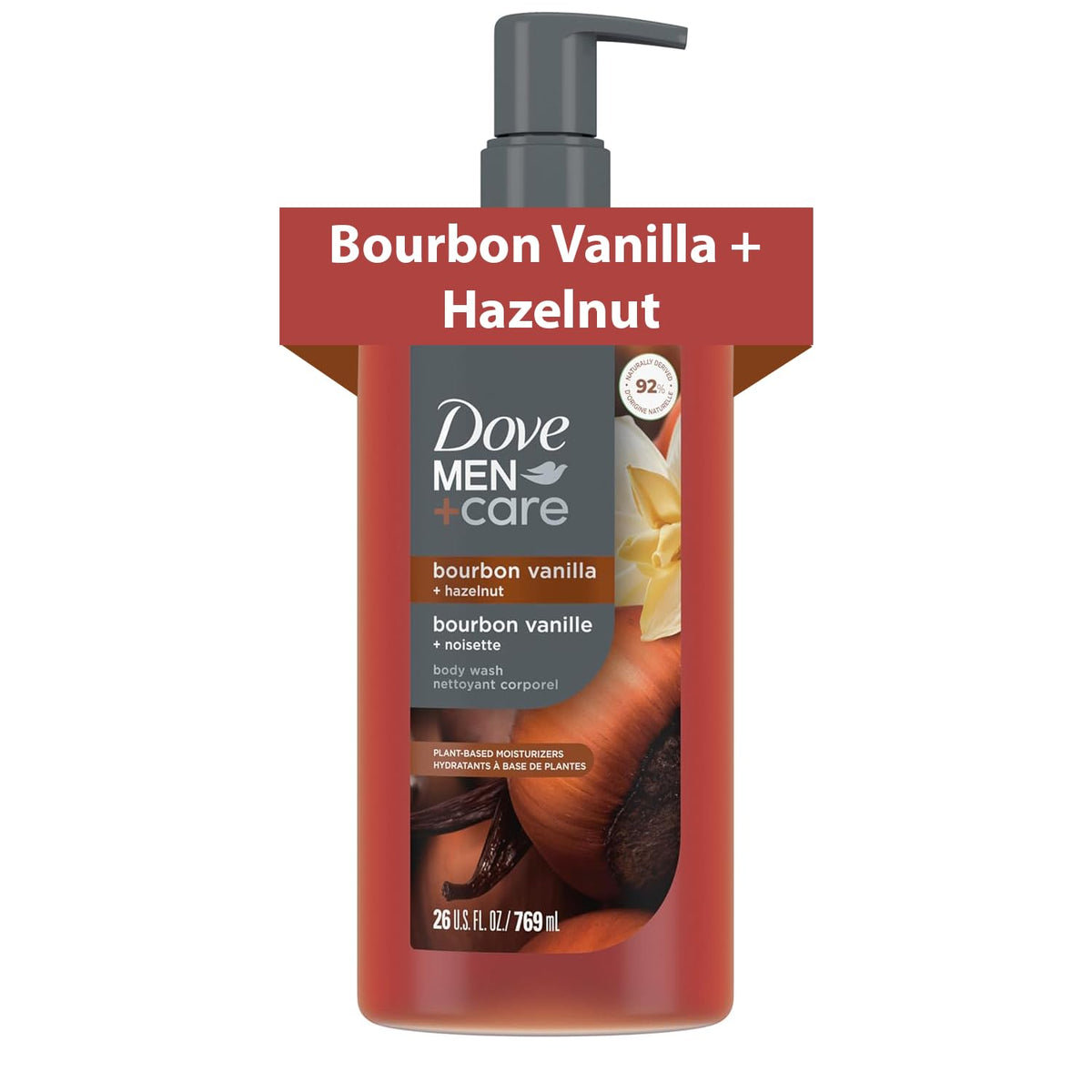 Dove Men Moisturizing Body Wash, Bourbon Vanilla + Hazelnut, 26 oz DOVE MEN + CARE