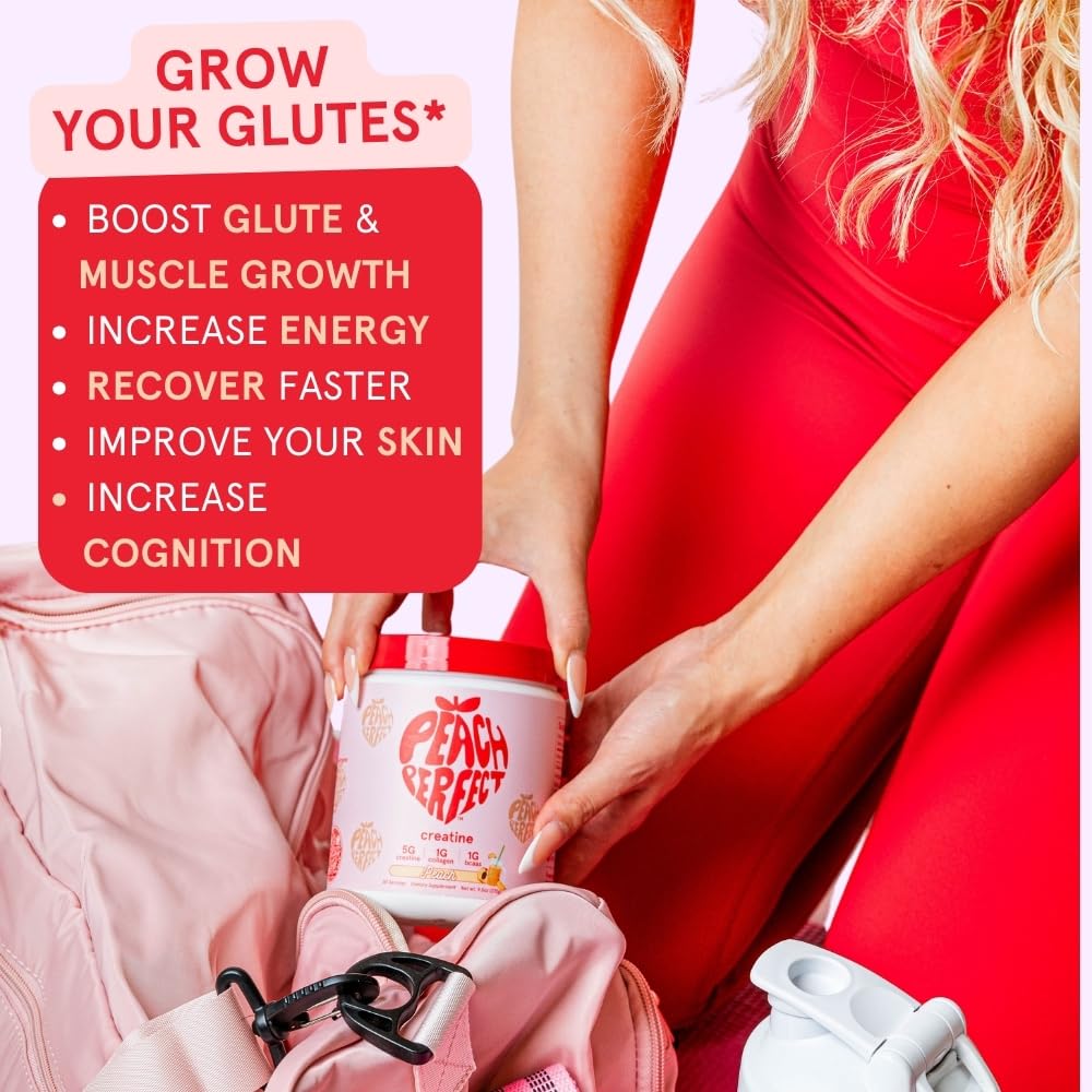 Peach Perfect Creatine Blend for Women – Micronized Creatine Monohydrate with BCAA & Collagen for Glute Strength Support – Pink Lemonade – 30 Servings Peach Perfect