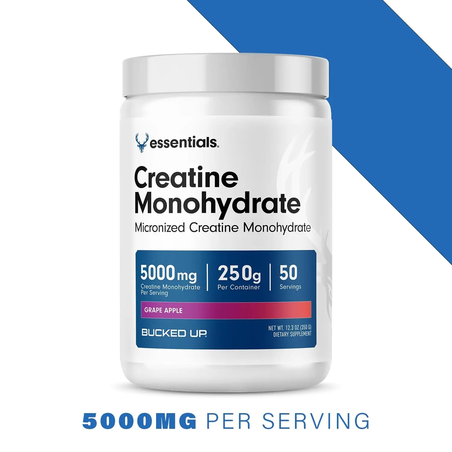 Bucked Up Grape Apple Creatine for Women and Men - Easy to Mix Vegetarian - Flavored Creatine Monohydrate Powder - Made in USA - 5G Per Serving - 50 Servings - 250 Grams Per Container Bucked Up