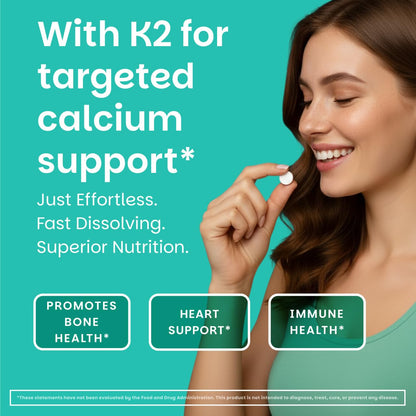 EZ Melts Dissolvable Vegan Vitamin D3 + K2 5,000 IU - Bone & Heart Health Support - Immune Function Support - No Artificial Flavors - Non-GMO - Green Apple EZ Melts