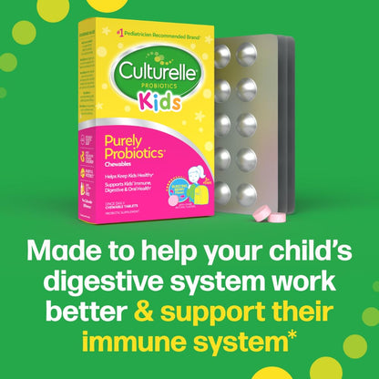 Culturelle Kids Chewable Daily Probiotic for Kids, Ages 3+, 30 Count, #1 Pediatrician-Recommended Brand, Natural Berry Flavored Daily Probiotics Culturelle