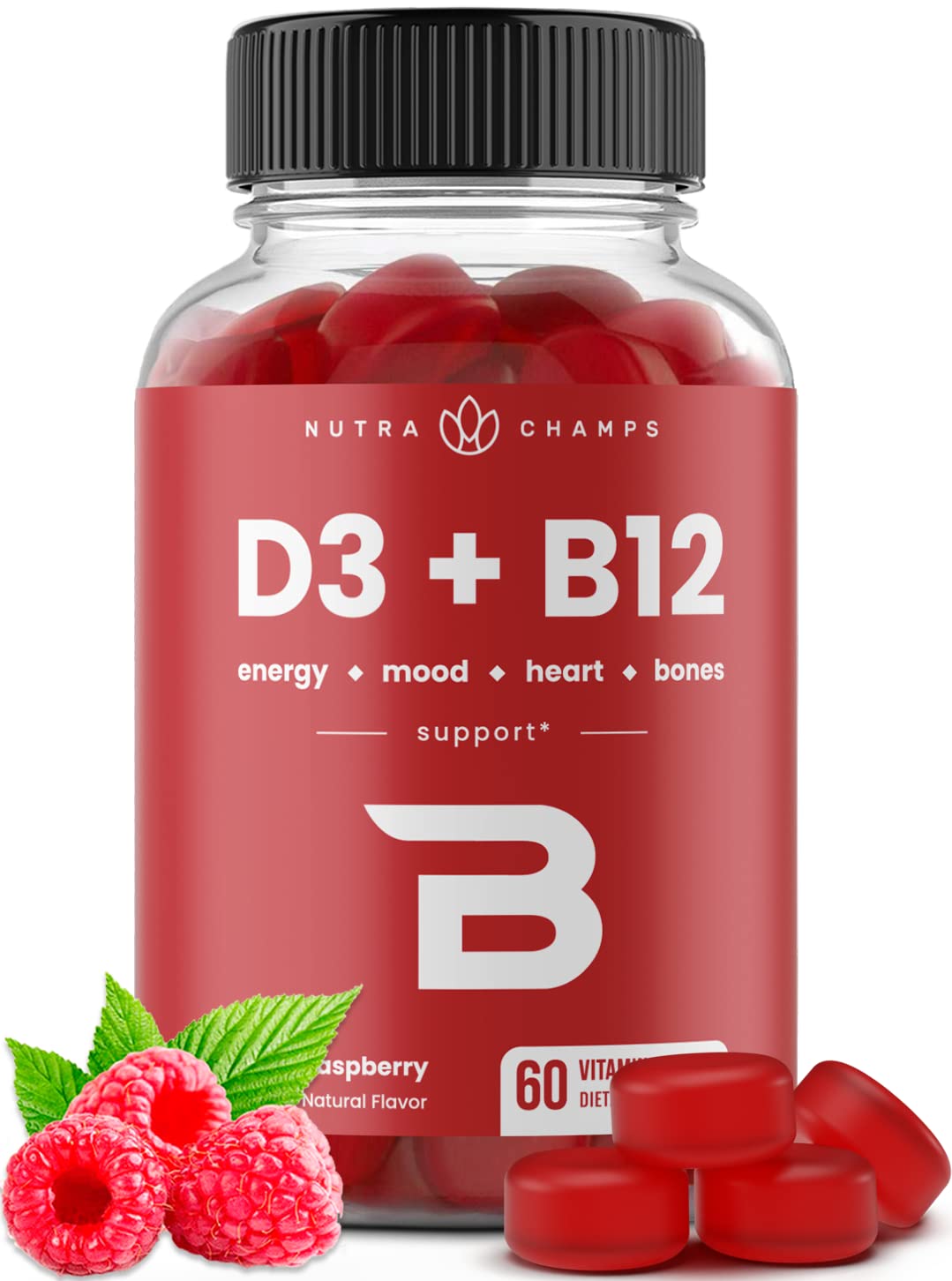 NutraChamps Vitamin D3 & B12, Methyl B12 Gummies for Adults & Kids, Enhanced with Vitamin D 3 & B9 Vitamin Folate, Natural Energy, Mood NutraChamps