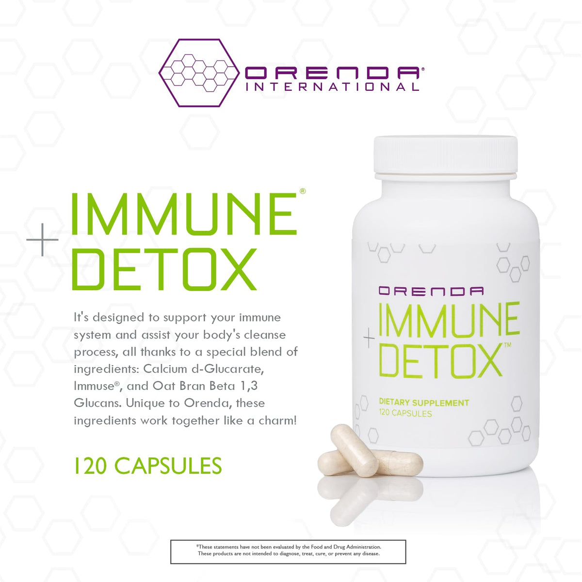 Orenda Immune + Detox - Specialized Formula with Calcium d-Glucarate, Beta 1,3 Glucans & IMMUSE® for Wellness and Balance - 120 Capsules Orenda International