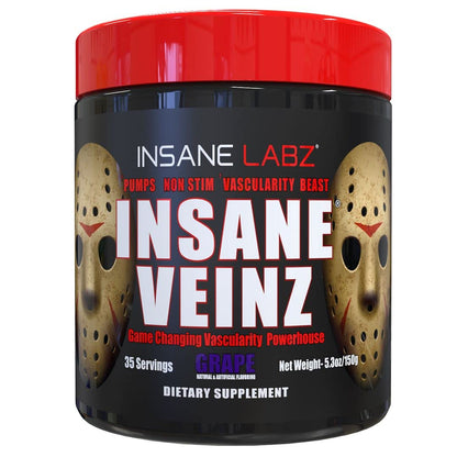 Insane Labz Insane Veinz Non Stimulant NO Enhancing Powder, Nitric Oxide Booster, Loaded with Agmatine Sulfate and Betaine Anhydrous, Increase Vascularity, 35 Srvgs, Fruit Punch