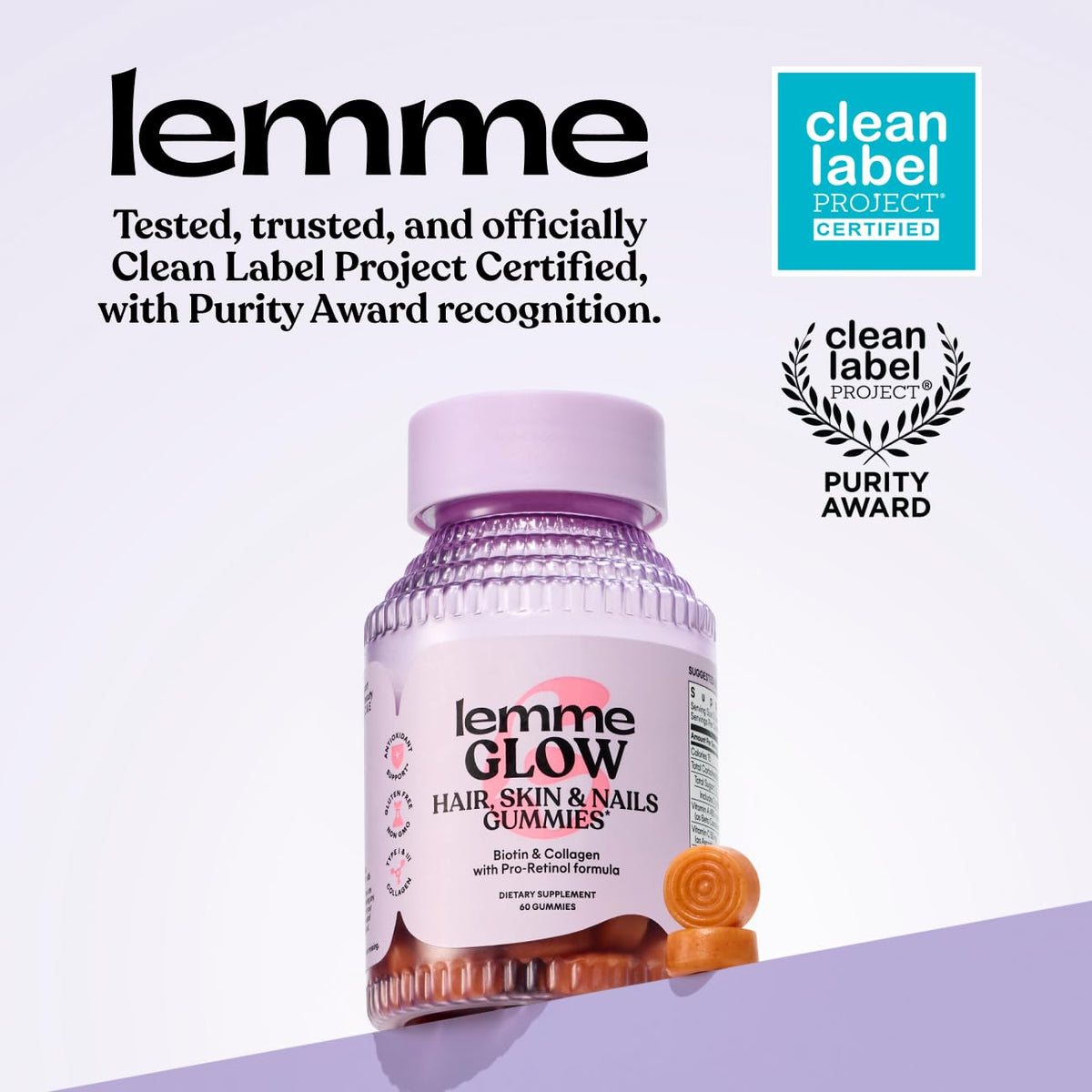 Lemme Glow Collagen Gummies for Strong Nails & Healthy Skin, 30-Day Supply Lemme