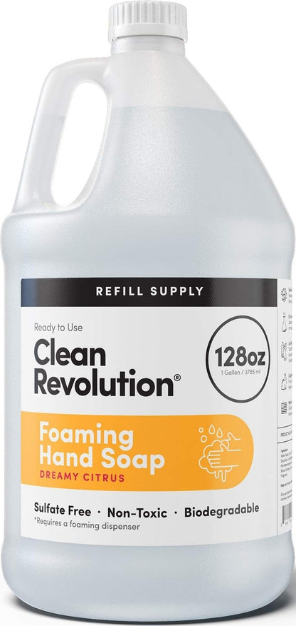 Clean Revolution Foaming Hand Soap Refill with Real Essential Oils, Moisturizing Sulfate-Free Hand Soap, Ready-to-Use Foam Soap Refill for Kitchen & Bathroom (Dreamy Citrus, 128oz) Clean Revolution