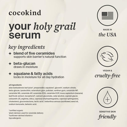 Cocokind Ceramide Barrier Serum, More Hydrating Than Hyaluronic Acid, Serum to Reduce Dryness, All Skin Types including Sensitive Skin, Fragrance Free, Cruelty Free, 1 fl oz Cocokind