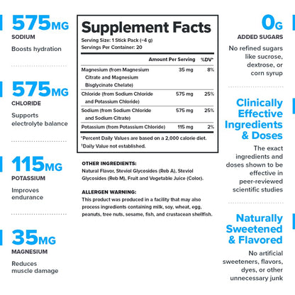 LEGION Hydrate Electrolyte Powder Packets with Sodium, Potassium & Magnesium – Sugar-Free Hydration Mix for Energy & Recovery (20 Serving, Fruit Punch)