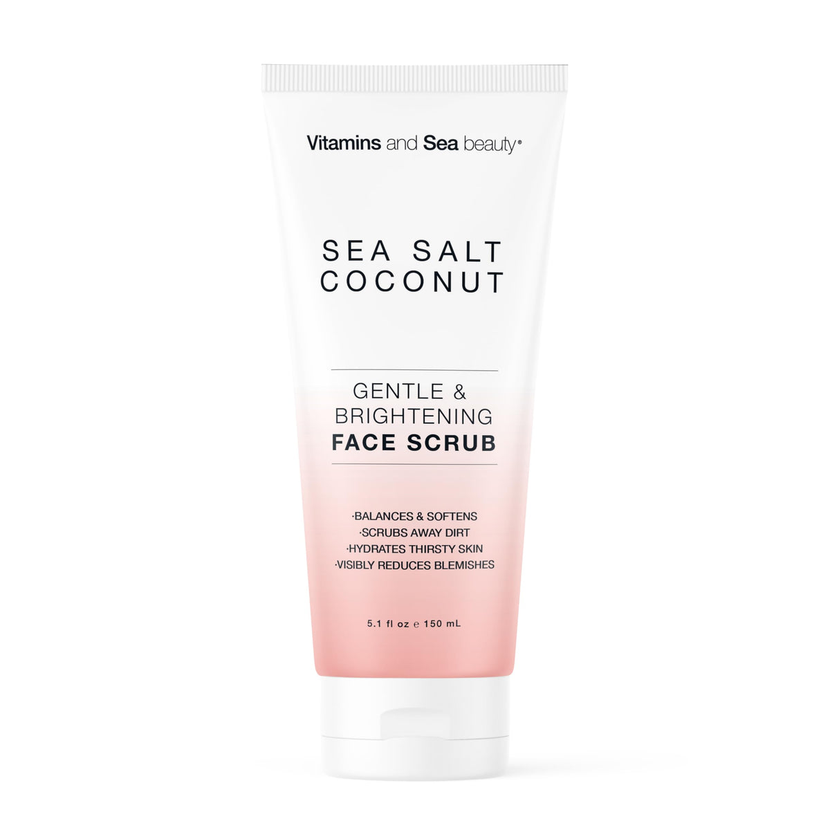 Gentle & Brightening Face Scrub with Sea Salt & Coconut – Exfoliates, Hydrates & Reduces Blemishes – Balancing Facial Cleanser for All Skin Types – 5.1 fl oz VITAMINS AND SEA BEAUTY