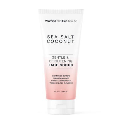 Gentle & Brightening Face Scrub with Sea Salt & Coconut – Exfoliates, Hydrates & Reduces Blemishes – Balancing Facial Cleanser for All Skin Types – 5.1 fl oz VITAMINS AND SEA BEAUTY