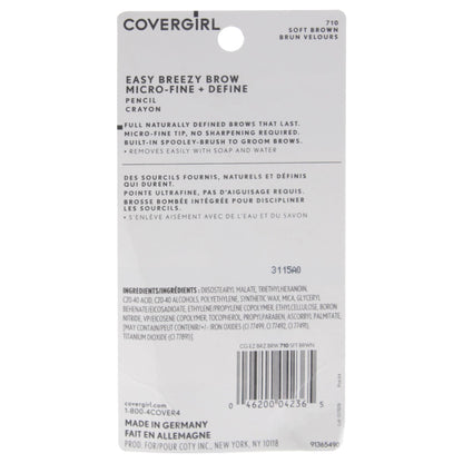 COVERGIRL Easy Breezy Brow Micro-Fine and Define Pencil, Soft Brown, 0.03 Pound , Brown Eyebrow Pencil, No Sharpening Needed, Built in Spoolie, Safe for Sensitive Eyes, Removes Easily COVERGIRL