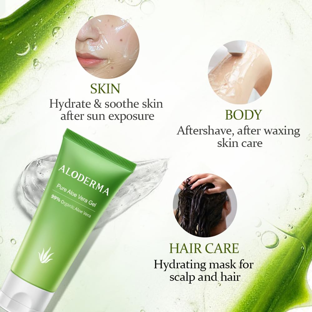 Aloderma Aloe Vera Gel Made within 12 Hours of Harvest with 99% Pure Organic Aloe Vera, Naturally Hydrating for Soothing Skincare, Moisturizing Aloe Gel for Skin, Face, Sensitive Skin - 4.02oz Aloderma